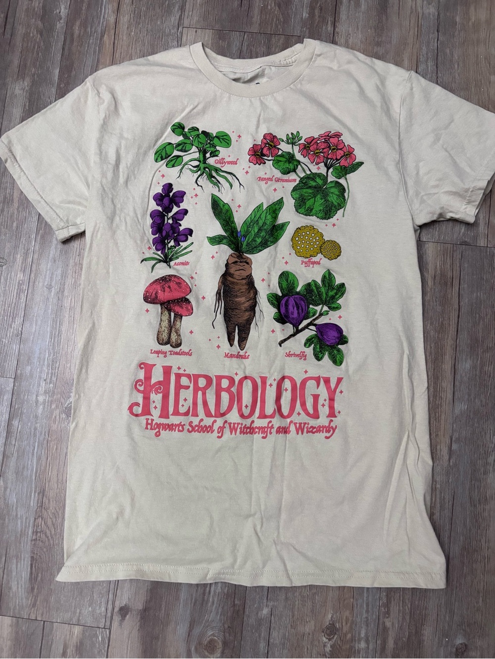 Cream Tee with Pink & Green Floral Harry Potter Print